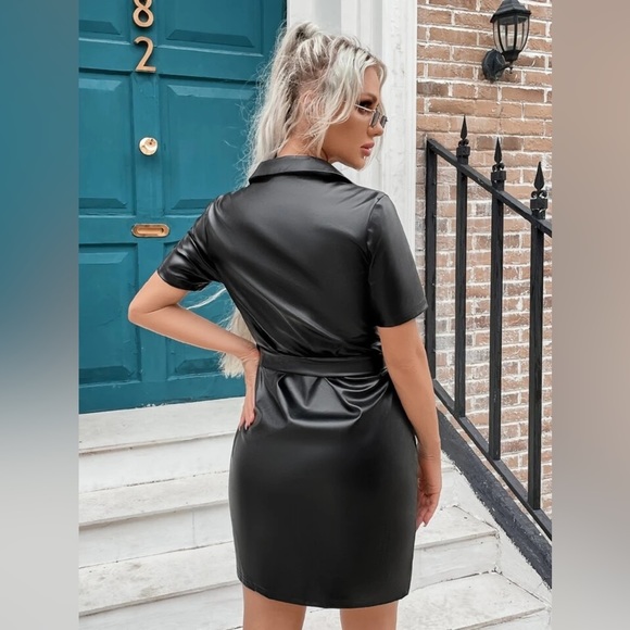 RACHEL PARCELL Puff Sleeve Faux Leather Minidress - Picture 1 of 3
